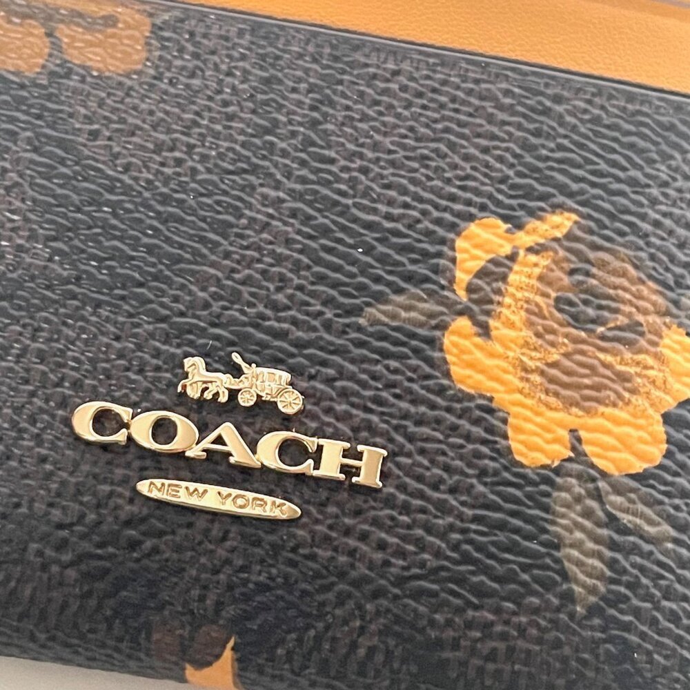 NWT Coach Mini Skinny ID Wallet CCV88 Signature Canvas Floral Brown Walnut - Picture 6 of 7
